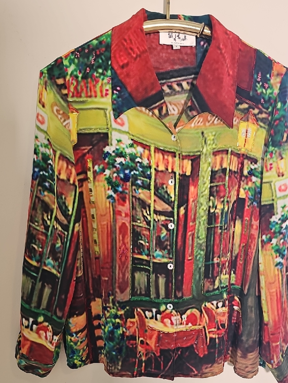 Talk Of The Walk Multicolor Silk  Printed Button-Up Shirt W/ Collar SMALL